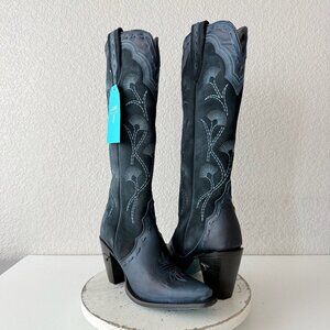 Lane Boots Tessa Knee High Navy Suede Cowboy Boots Western Cowgilr Snip Toe 8.5